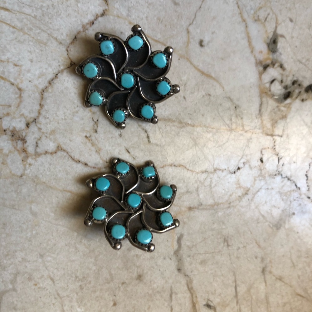 Vintage Zuni Turquoise Clip Earrings